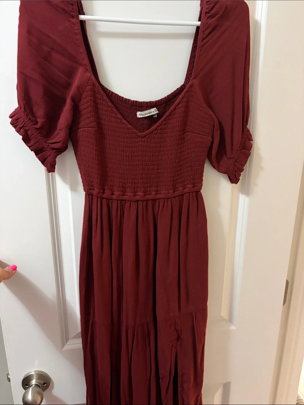Abercrombie & Fitch Wine Red Smocked Maxi Dress